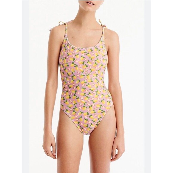 J Crew Shoulder-tie one-piece swimsuit in lemon print sz 8 - Picture 1 of 9